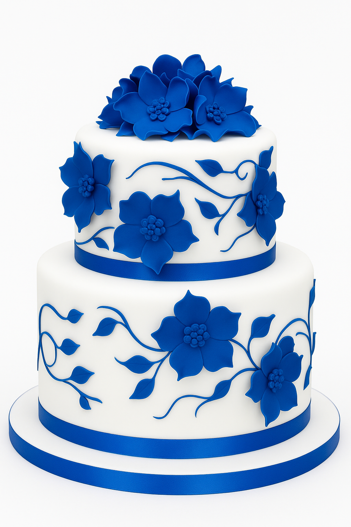 Royal Blue Blossom Fondant Cake