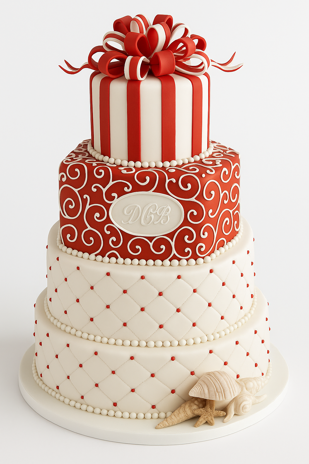 Regal Red Ribbon Tiered Fondant Cake